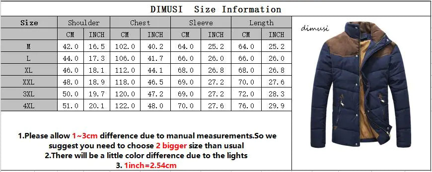 DIMUSI Men's Winter Jacket Padded Stand Collar Parka 4XL