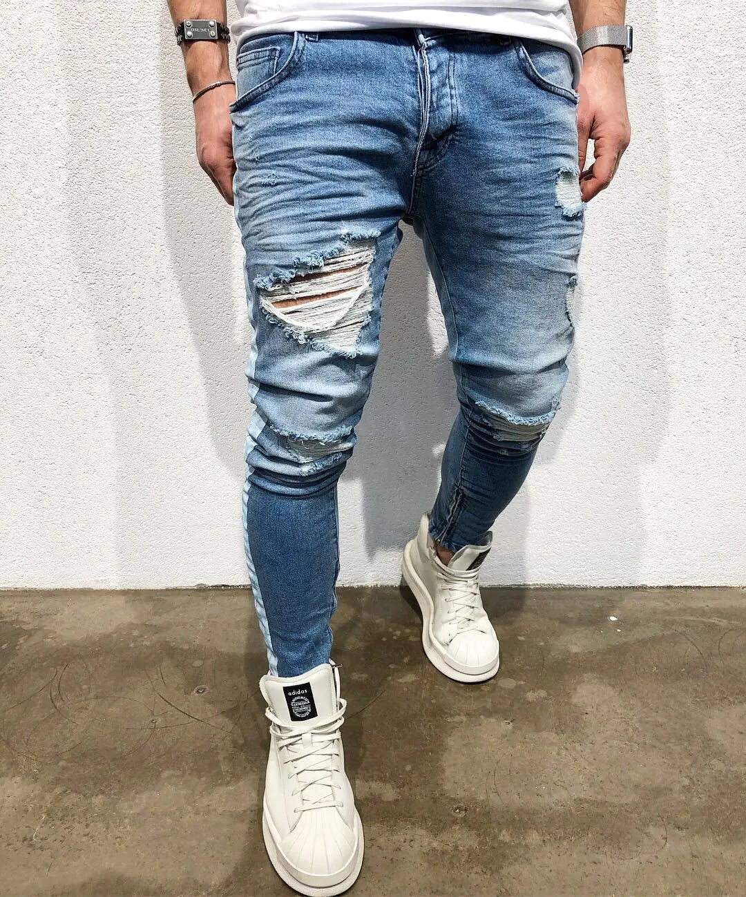 Men's Slim Fit Blue Distressed Denim Jeans