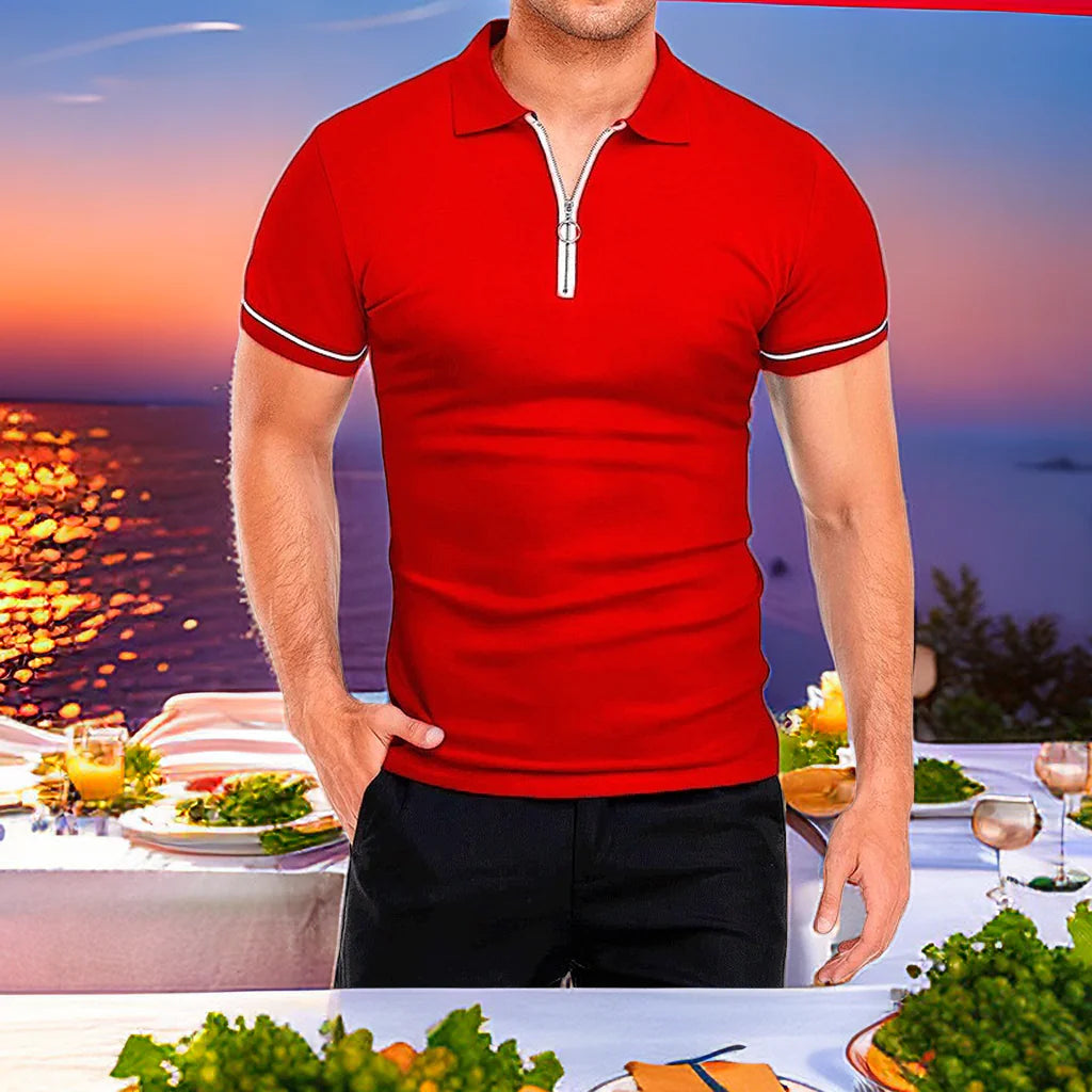 Men's Slim Fit Solid Color Short Sleeve Polo Shirt