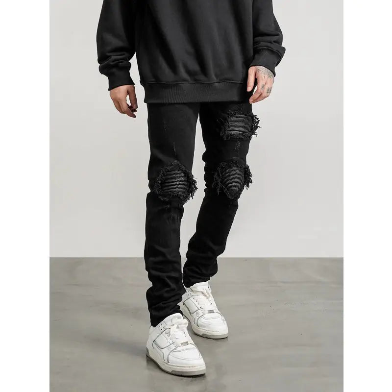 Men's Distressed Slim-Fit Washable Denim Jeans