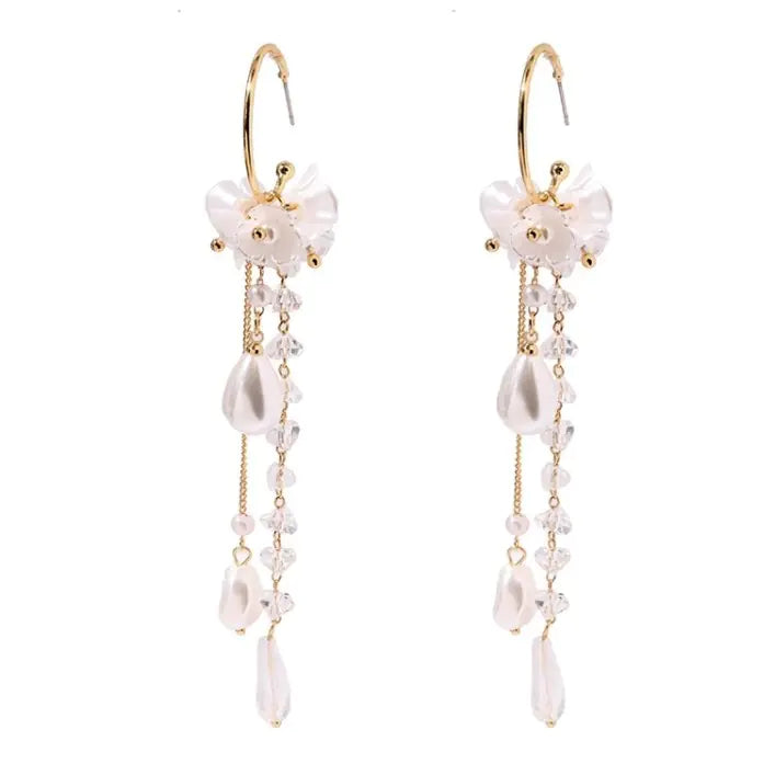 Baroque Shell Flower Tassel Earrings