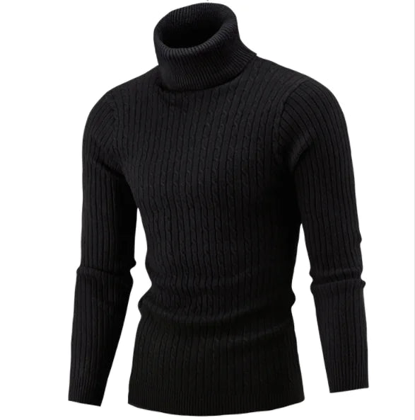 Men's Knit Sweater, High Neck, Solid Color Cable Top
