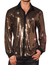 Lars Amadeus Champagne Sequin Shirt for Mens Long Sleeves Button Down Disco Party Metallic Shiny Shirts X-Large Champagne