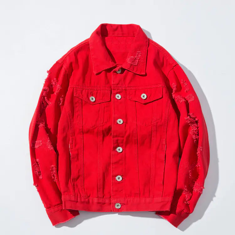Men's Slim Fit Korean Style Ripped Denim Jacket