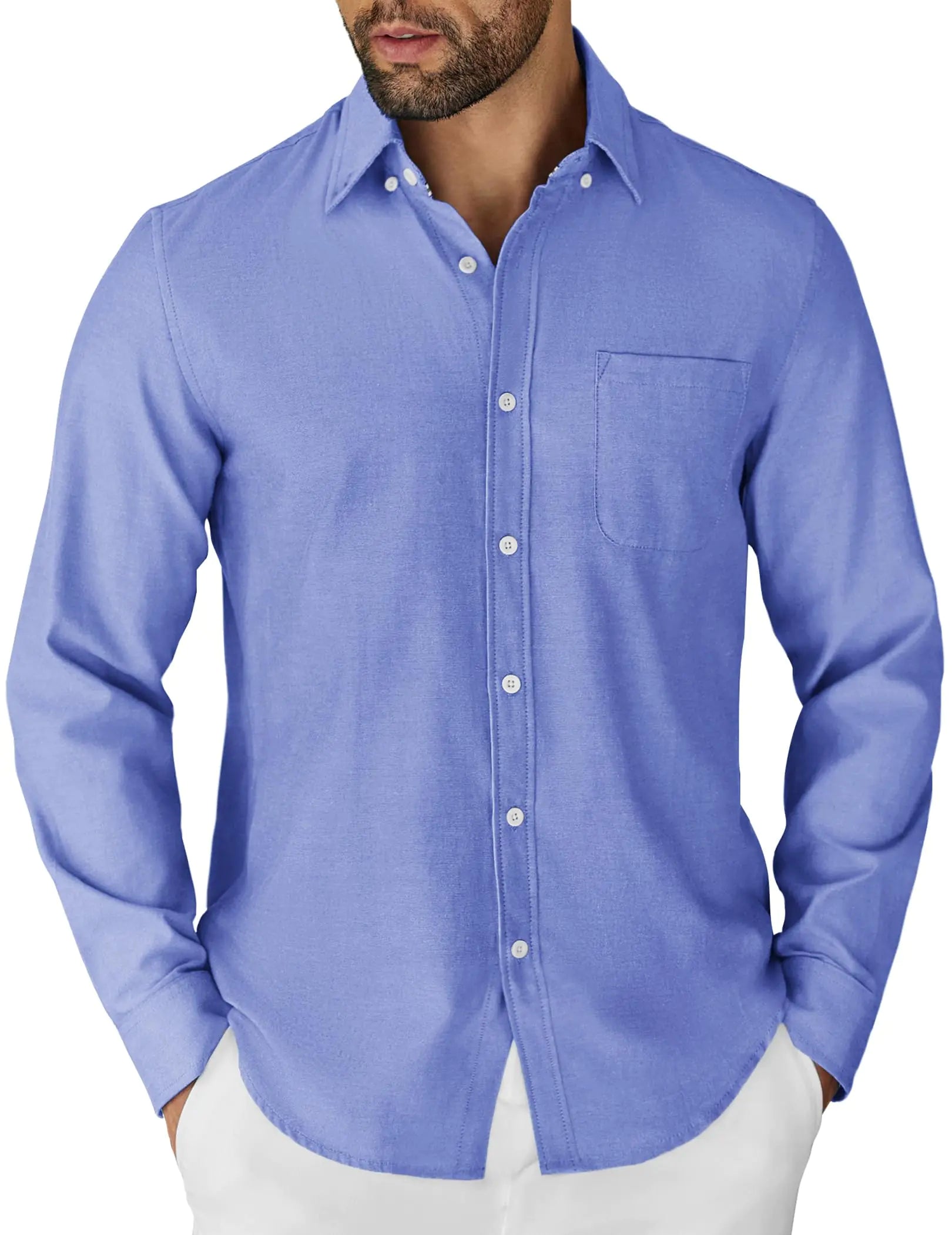 COOFANDY Mens Button Down Long Sleeve Shirt Fitted Casual Dress Shirts Untucked Blue