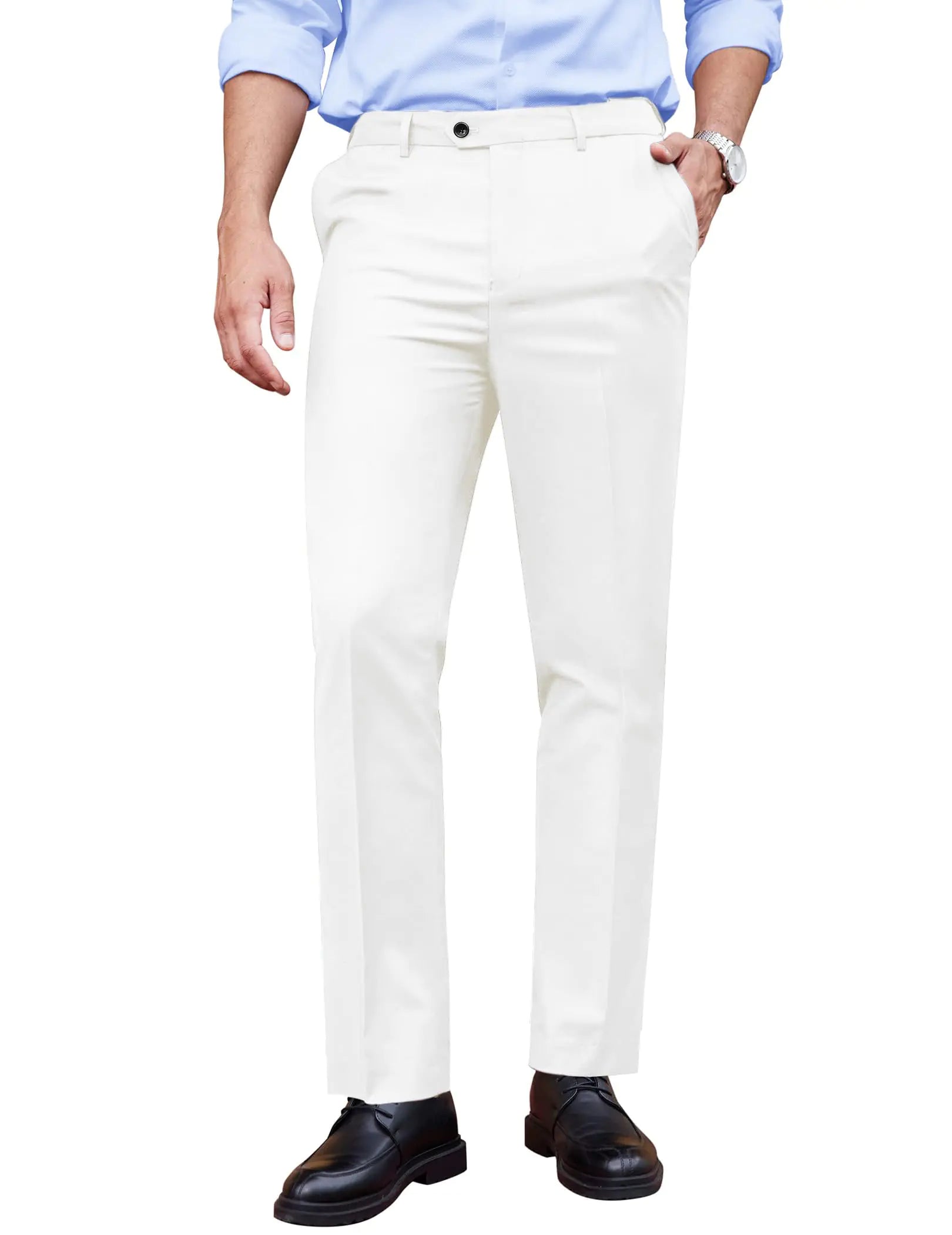 COOFANDY Mens Classic Fit Dress Pants Flat Front Straight Formal Pants Wrinkle Free Expandable Waist Suit Pants Grey