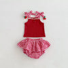 Summer Hot Selling Baby Kids Girls Sleeveless Plaid Pattern Top Vest and Bloomers Clothing Set