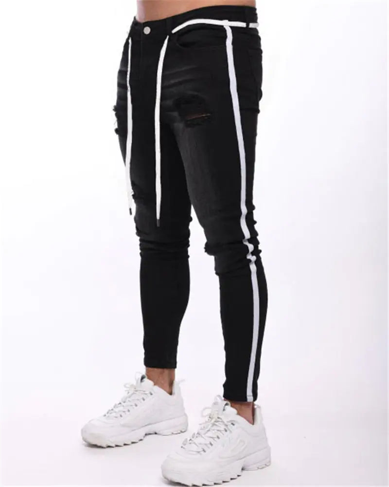Men's Ripped Denim Trousers - Slim Fit Casual Pants