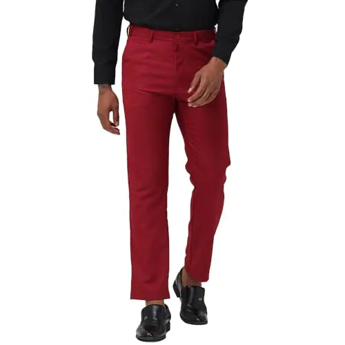 Mens Classic Fit Wrinkle-Resistant Stretch Waist Dress Pant Slim Fit Suit Pants(40×30) Red
