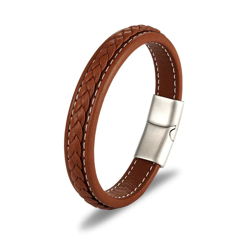 Personalized Leather Bracelet with Stainless Steel Clasp