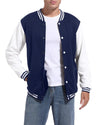 Mens Bomber Jacket Varsity Baseball Jackets Windbreaker Lightweight Slim Fit Button Down Letterman Jacket Blue