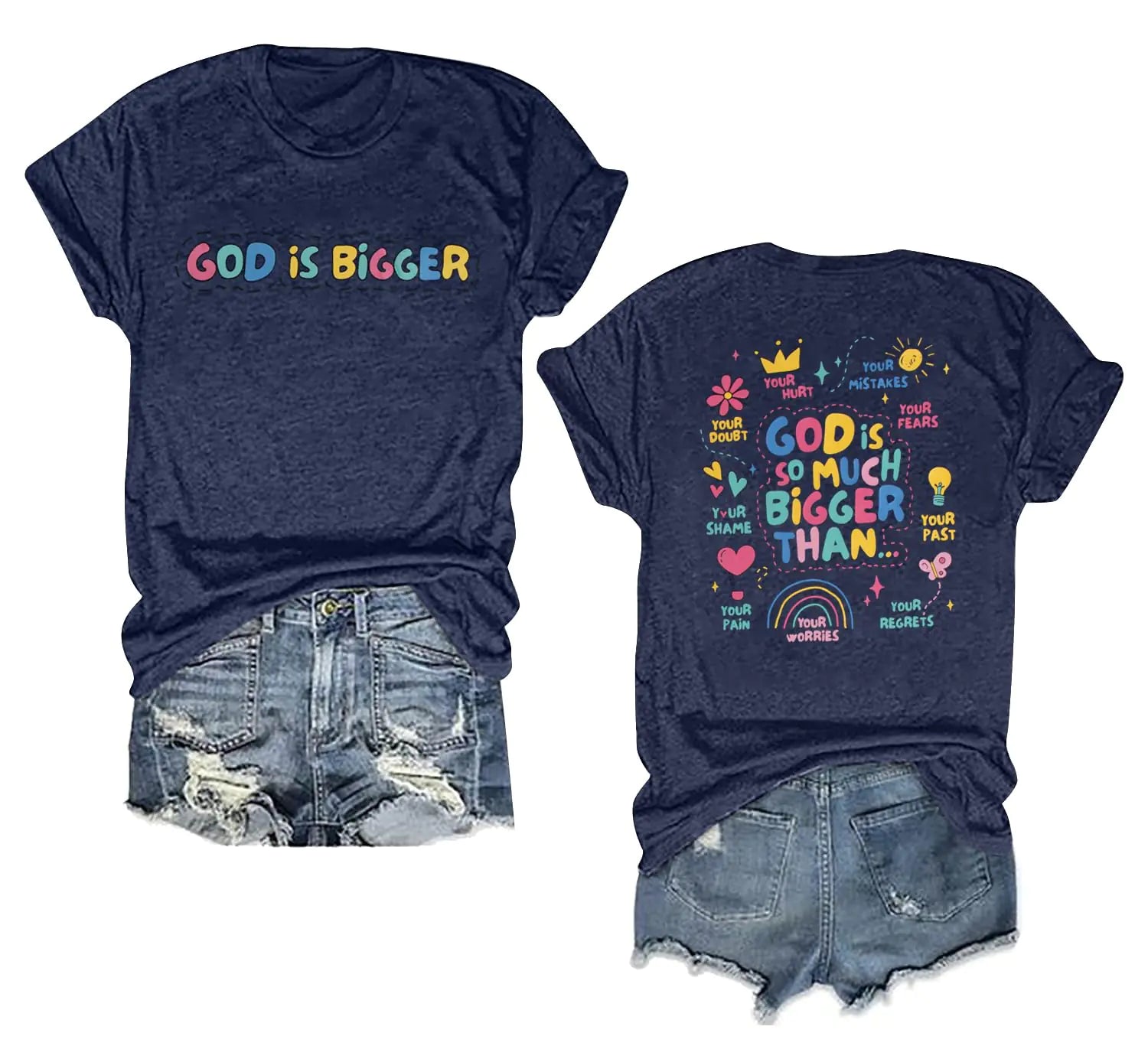 JINTING Christian Tshirts Women Faith Shirts Religious Gifts Tee Inspirational Graphic Tees Short Sleeve Tops Dark Blue