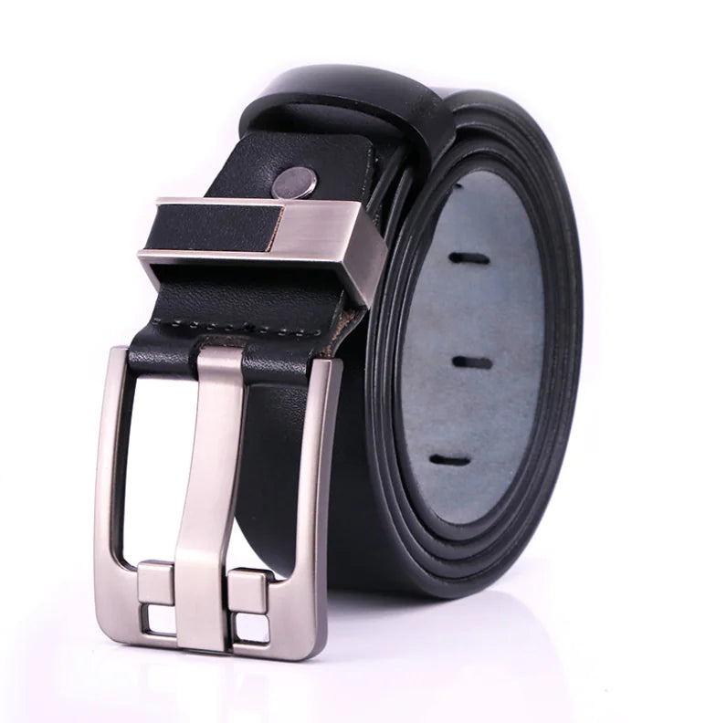 Vintage Leather Belt with Alloy Buckle (Double Layer)
