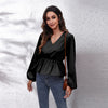 Solid Color V-neck Long-sleeve Chiffon Shirt for Women