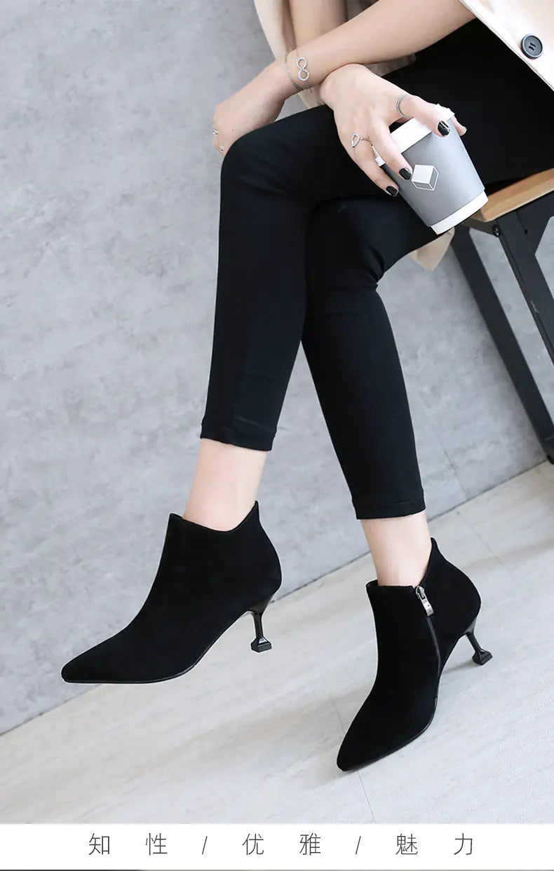 Pointed Toe Suede Ankle Boots - Martin Boots