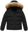 CREATMO US Big Boys Colorblock Puffer Jacket Mid-Weight Zip Up Warm Winter Snow Outerwear Coat Black 18/20