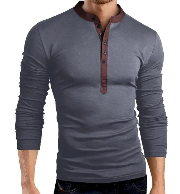 Men's Solid Color V-Neck Long Sleeve T-Shirt