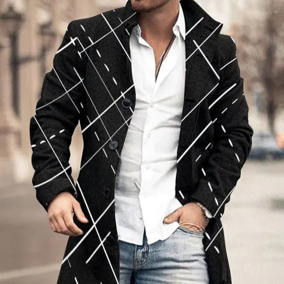 Men's Woolen Stand Collar Medium Long Casual Coat