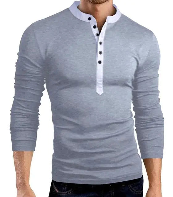 Men's Solid Color V-Neck Long Sleeve T-Shirt