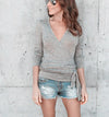 Solid Color Long Sleeve V-neck T-shirt