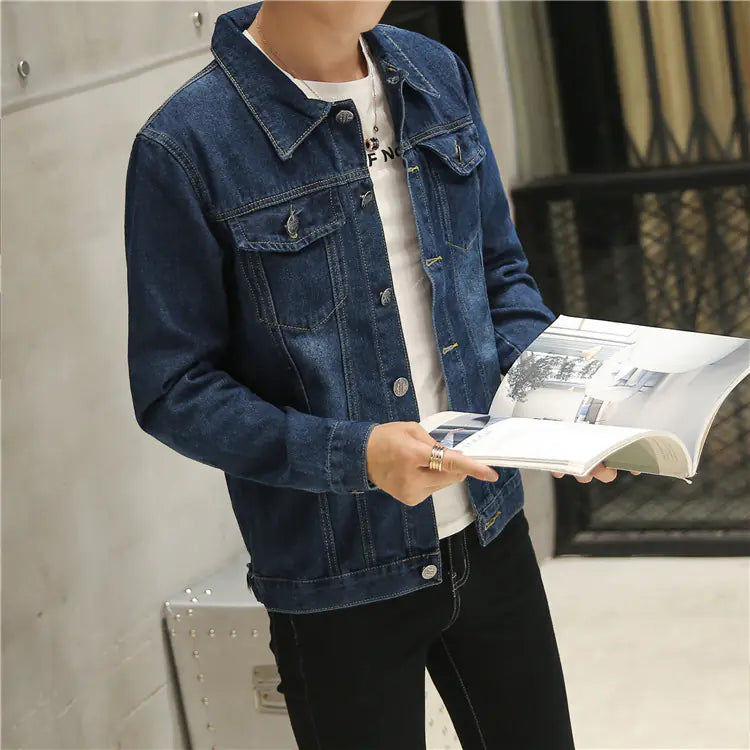 Men's Ripped Denim Jacket - Slim Fit Korean Style