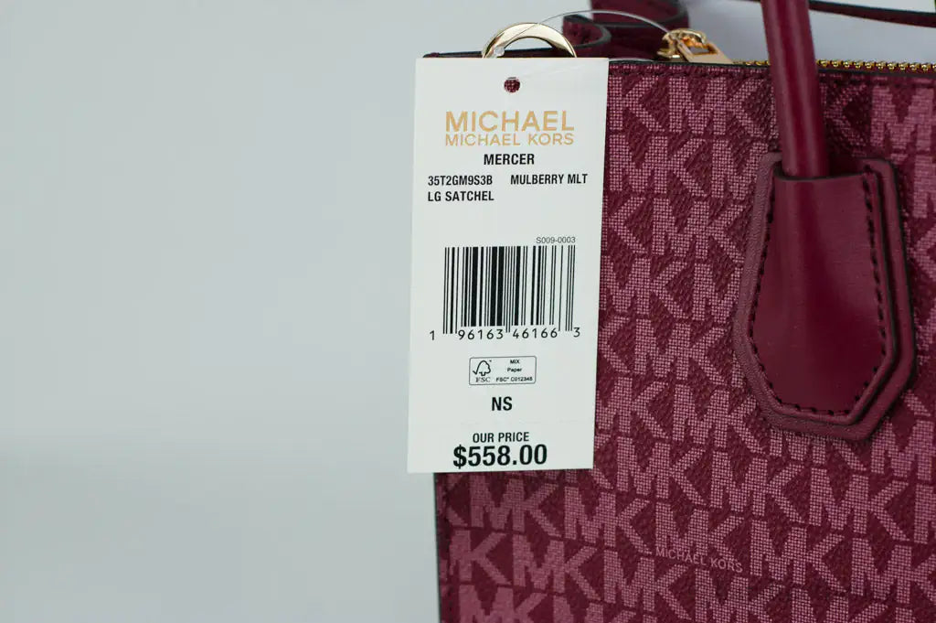 Michael Kors Mercer Large Mulberry Signature PVC Satchel Bag Crossbody Handbag