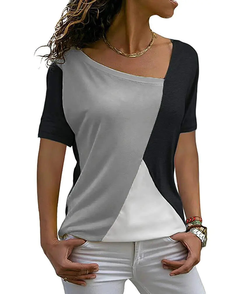 Summer Women's Color Block Short Sleeve T-Shirt