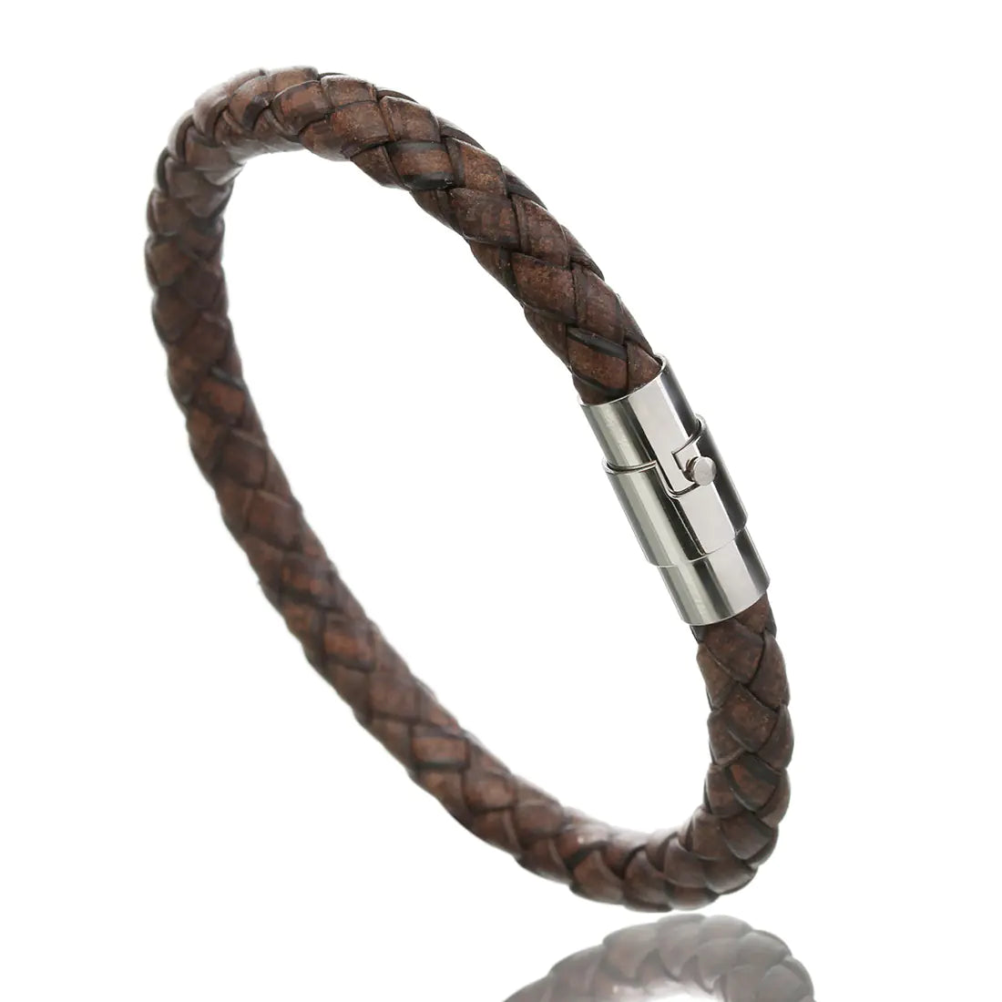 Men's Leather Braided Bracelet with Stainless Steel Clasp