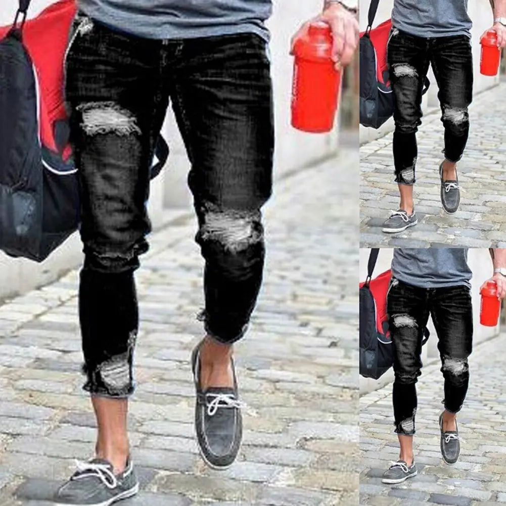 Men's Slim Fit Ripped Jeans - Casual Denim Trousers