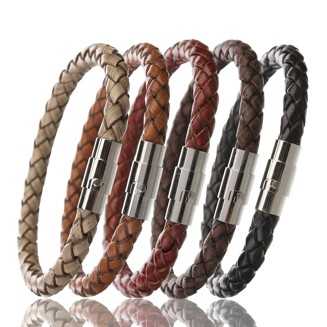 Men's Leather Braided Bracelet with Stainless Steel Clasp