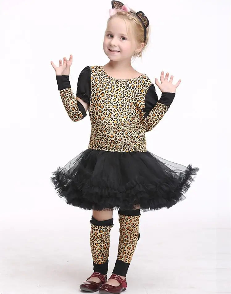 Kids Halloween Leopard Cat Cosplay Costume for Girls