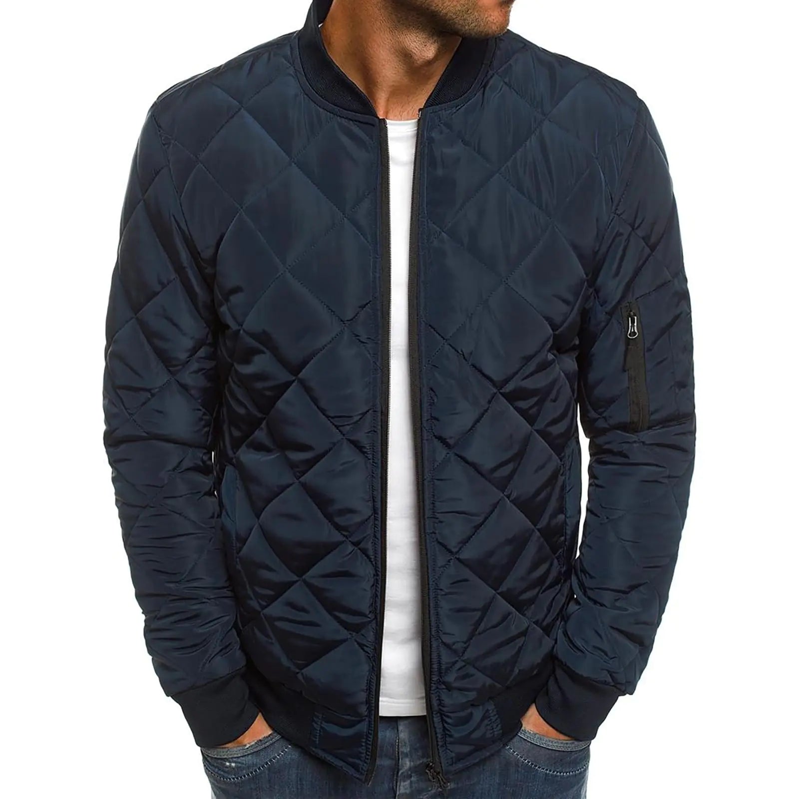 CupoJito Quilted Bomber Jacket Mens Bomber Jackets Diamond Winter Fall Coats Navy Blue XXL