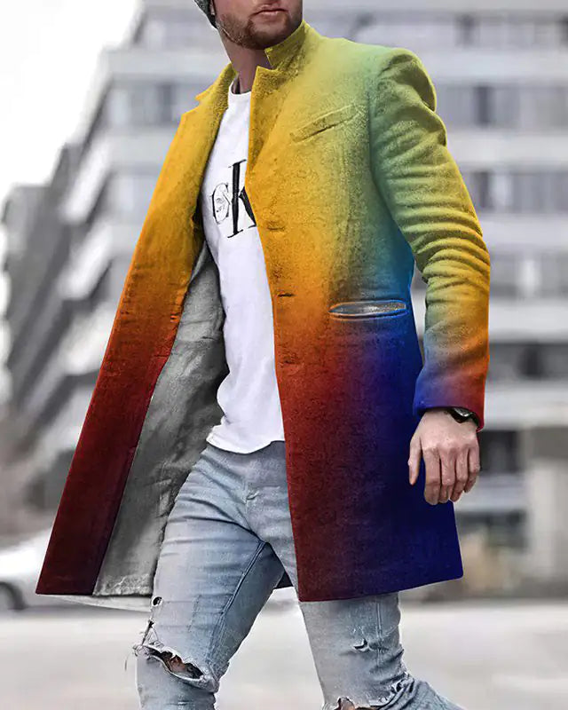 Men's Woolen Stand Collar Medium Long Casual Coat