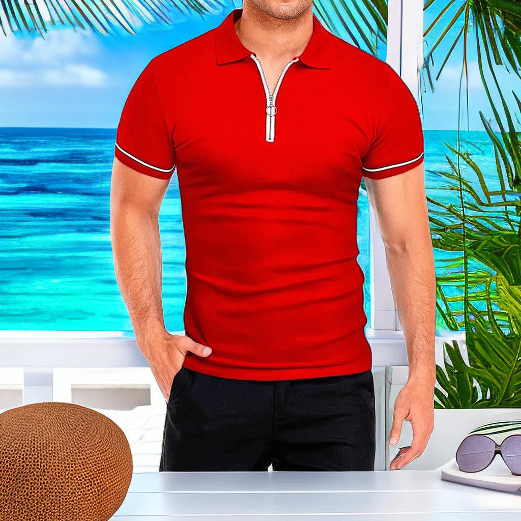 Men's Slim Fit Solid Color Short Sleeve Polo Shirt