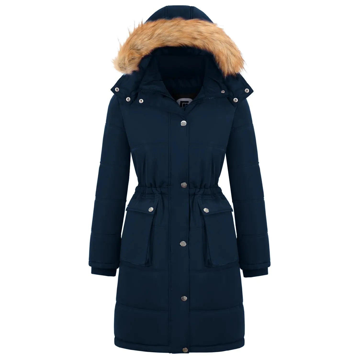 Garemcy Womens Winter Coat Water Resistant Long Puffer Jacket Fur-trim Hooded Parka Navy 3X-Large