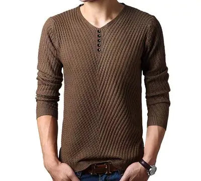 Men's Solid Color V Neck Slim Fit Pullover Sweater