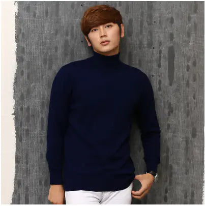 Men's High Neck Slim Fit Solid Color Knit Sweater