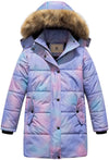 CREATMO US Big Girls Long Winter Coat Parka Water Resistant Warm Kids Puffer Outerwear Snow Jacket Pink(Ombre) 10/12