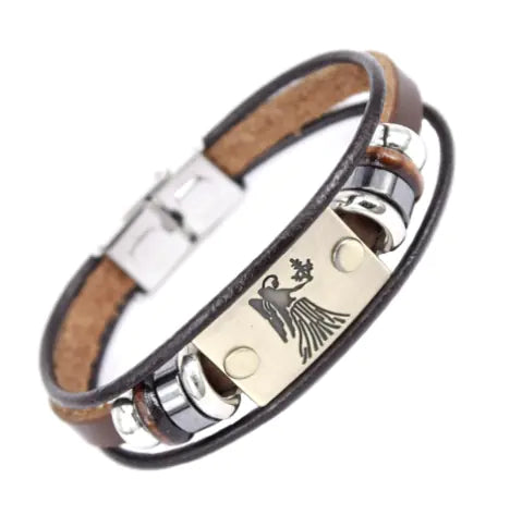 Zodiac Leather Bracelet with Stainless Steel Clasp