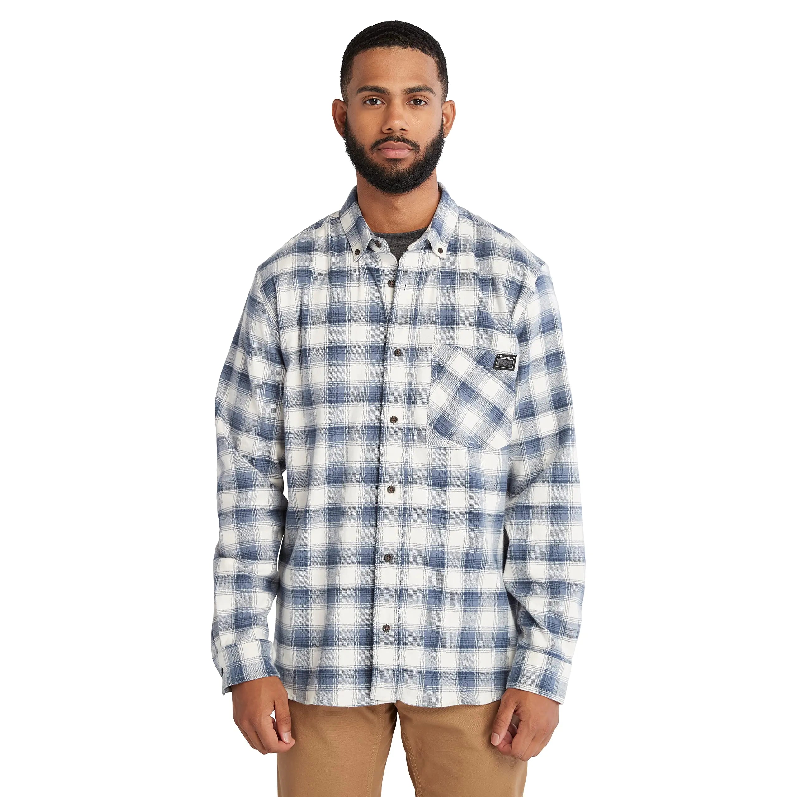 Timberland PRO Mens Woodfort Long-Sleeve Lightweight Flannel Flex Shirt Vintage Indigo YD Small