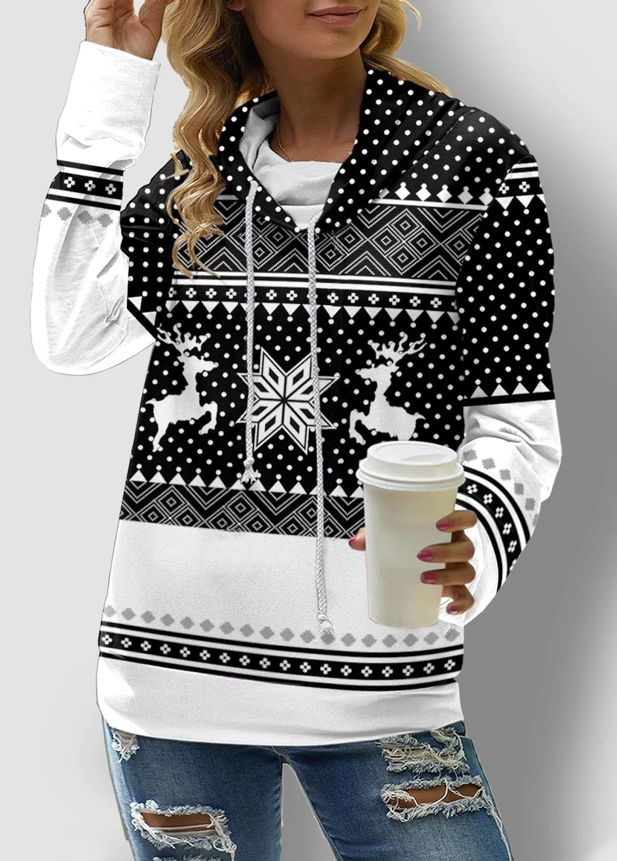 Checkered Long Sleeve Turtleneck Sweatshirt for Women